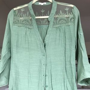 Button up, jade green top